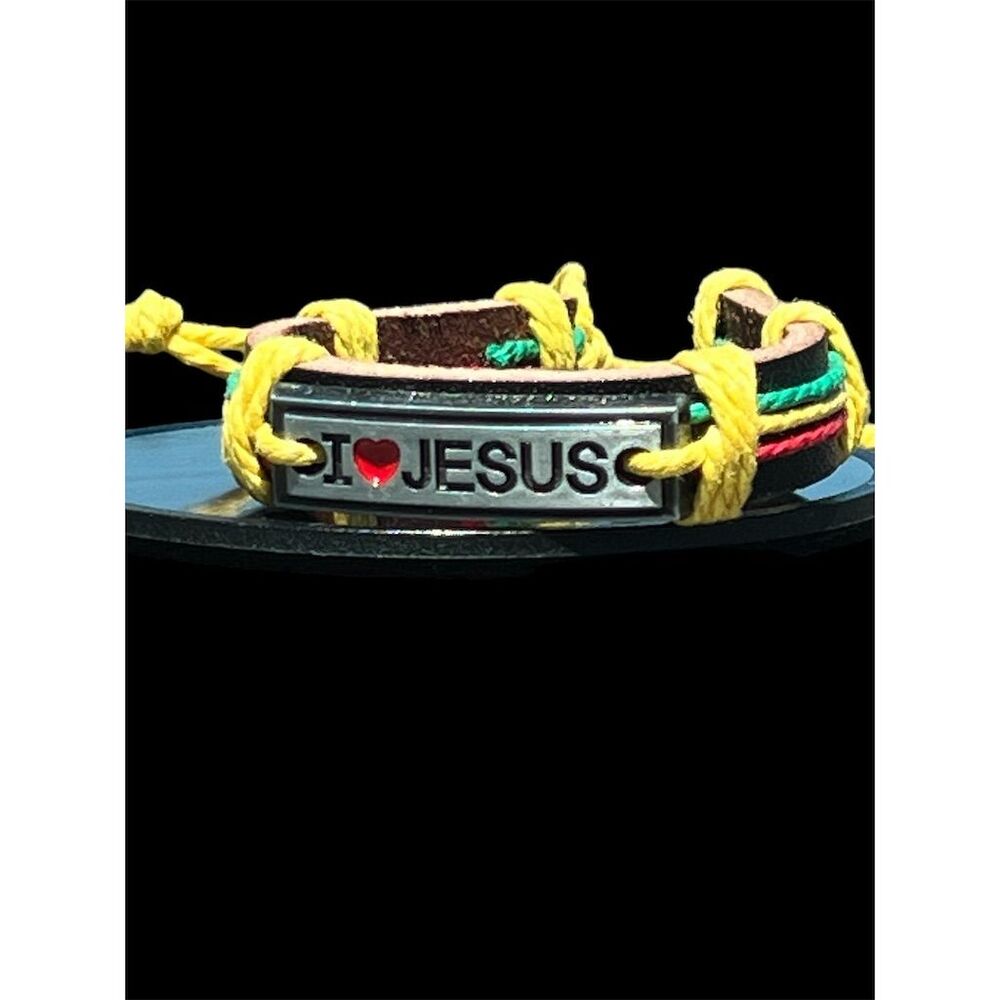 I Love Jesus Adjustable Leather Bracelet Multicolor Braided Rope Wristba…